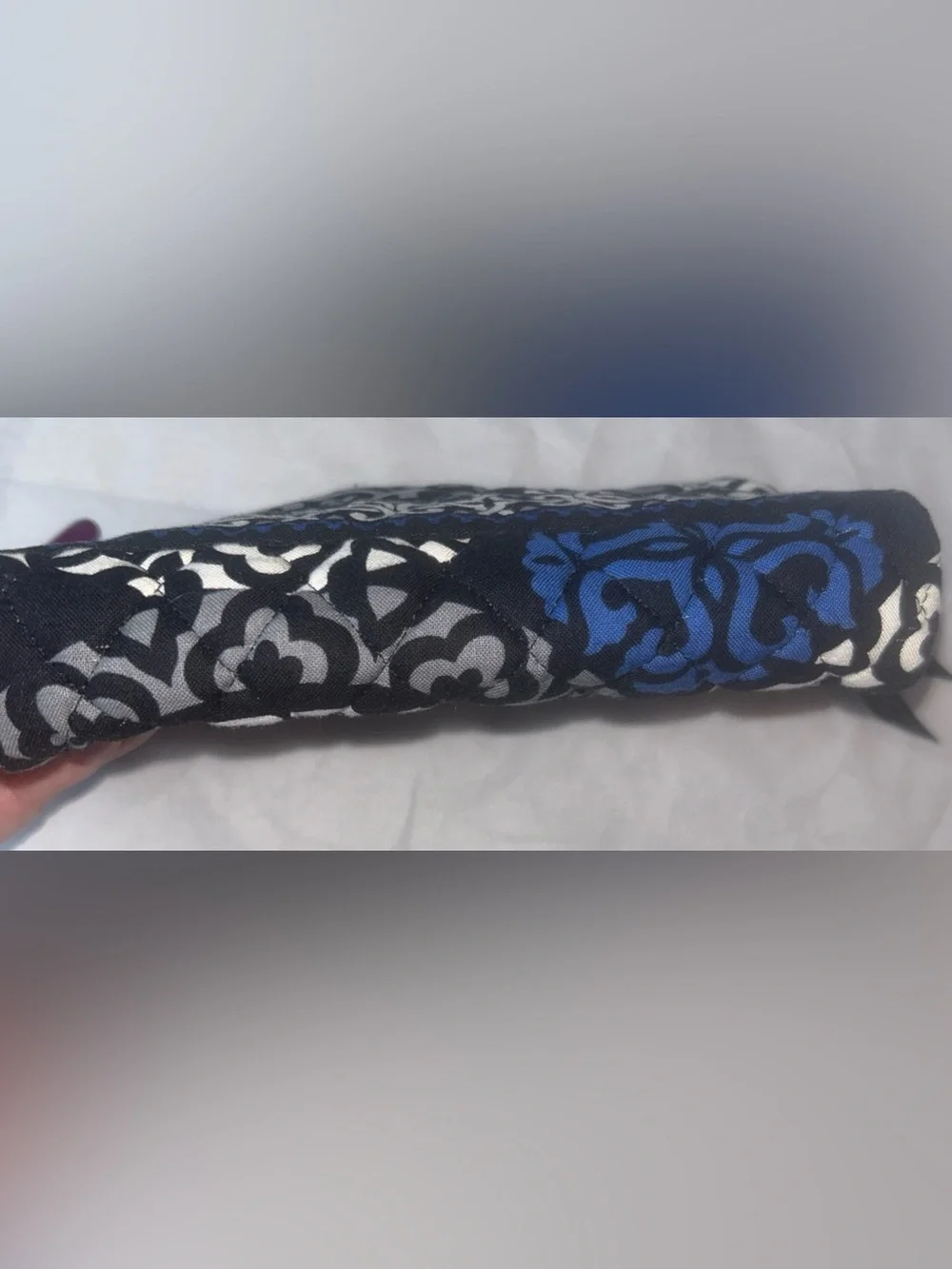 Vera Bradley quilted Canterbury cobalt Black & White Patterned Cosmetic Pouch